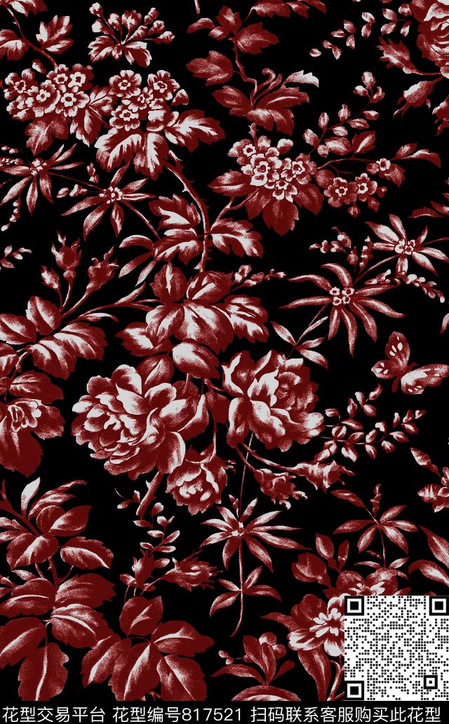 大花小碎花花朵传统印花华亿平台下载（图片编号: 817521） - 瓦栏（Walan）