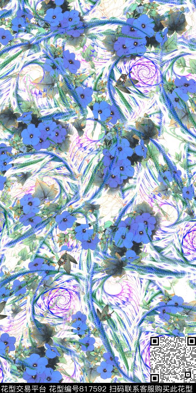 乱花花卉抽象数码印花华亿平台下载（图片编号: 817592） - 瓦栏（Walan）