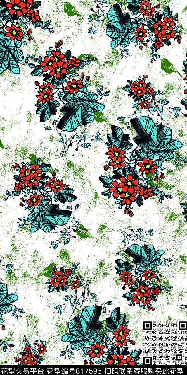 花鸟花朵花卉数码印花华亿平台下载（图片编号: 817595） - 瓦栏（Walan）