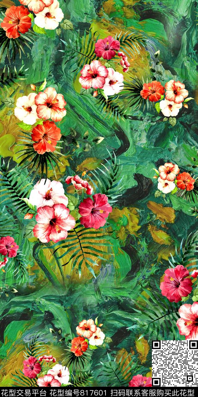 花卉抽象热带植物数码印花华亿平台下载（图片编号: 817601） - 瓦栏（Walan）
