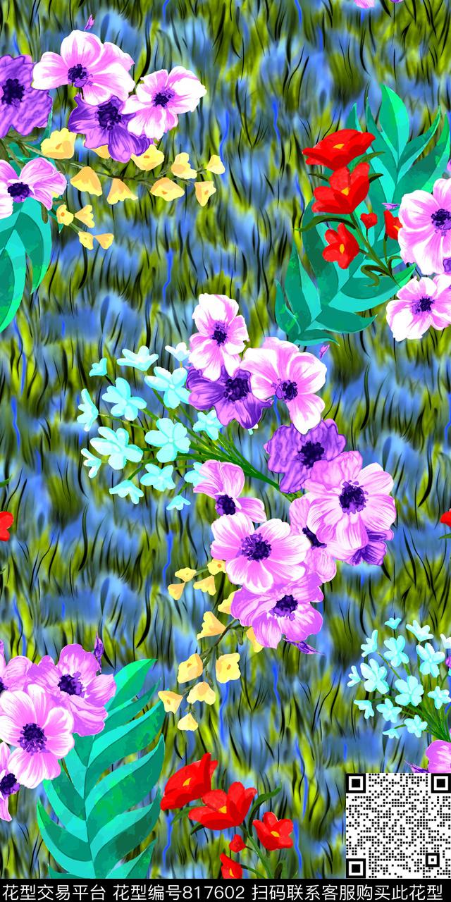 抽象乱花花卉数码印花华亿平台下载（图片编号: 817602） - 瓦栏（Walan）