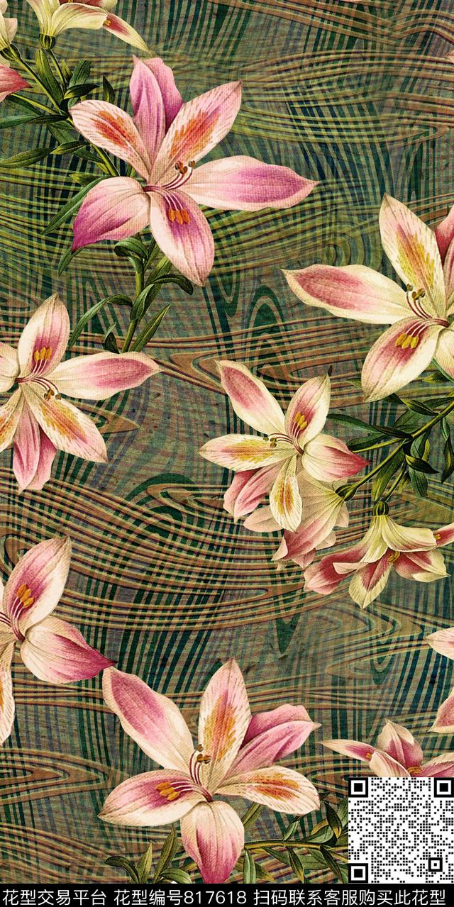 花朵花卉抽象底纹数码印花华亿平台下载（图片编号: 817618） - 瓦栏（Walan）
