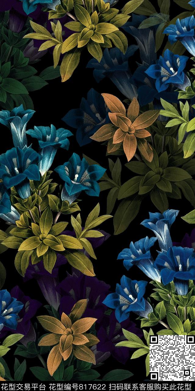 水彩花朵花卉数码印花华亿平台下载（图片编号: 817622） - 瓦栏（Walan）