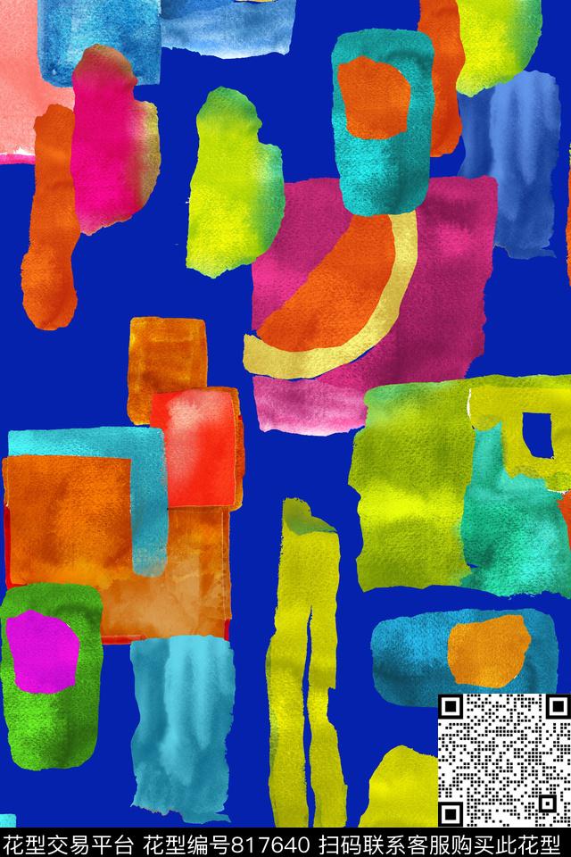 水彩几何色块数码印花华亿平台下载（图片编号: 817640） - 瓦栏（Walan）