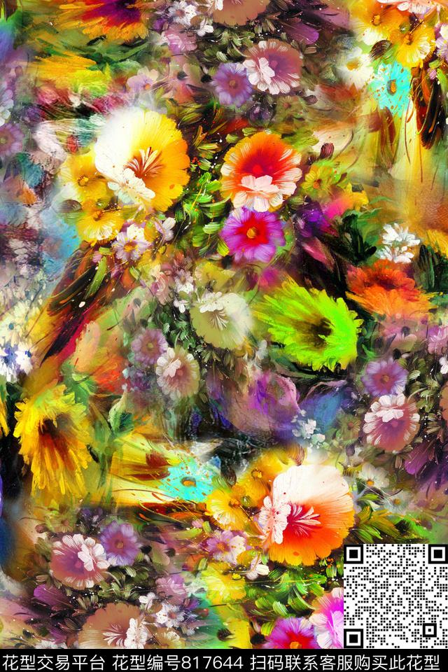 手绘花卉花卉油画华亿平台数码印花华亿平台下载（图片编号: 817644） - 瓦栏（Walan）