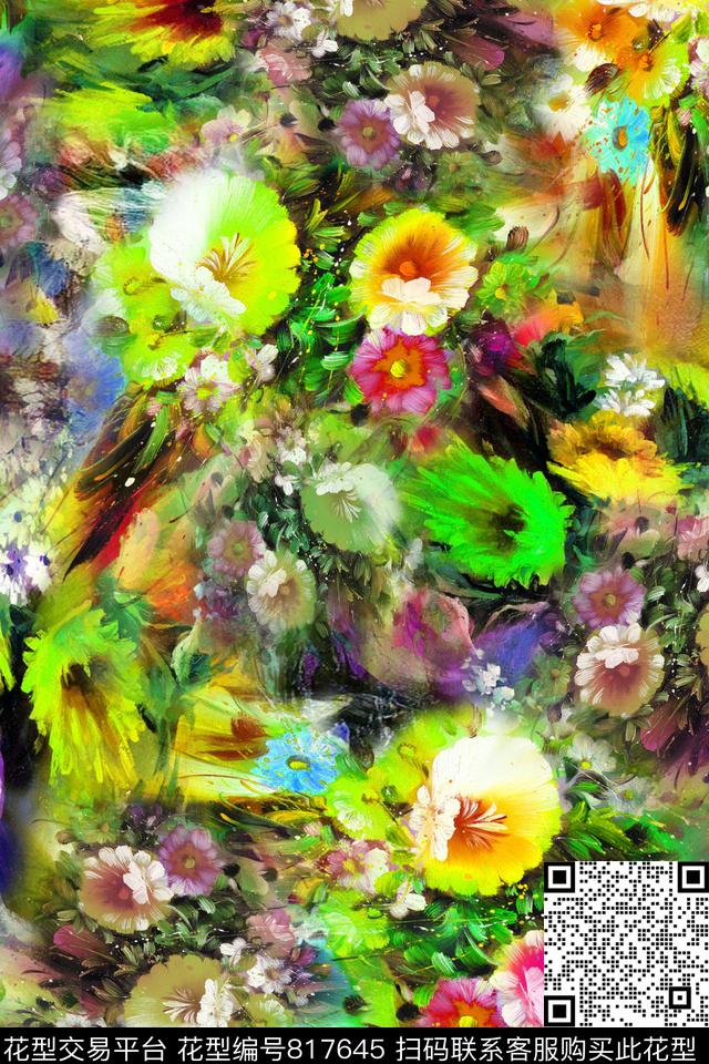 手绘花卉花卉油画华亿平台数码印花华亿平台下载（图片编号: 817645） - 瓦栏（Walan）
