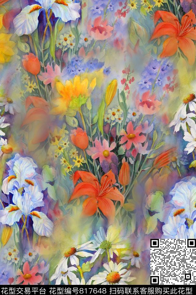 水彩花卉碎花数码印花华亿平台下载（图片编号: 817648） - 瓦栏（Walan）