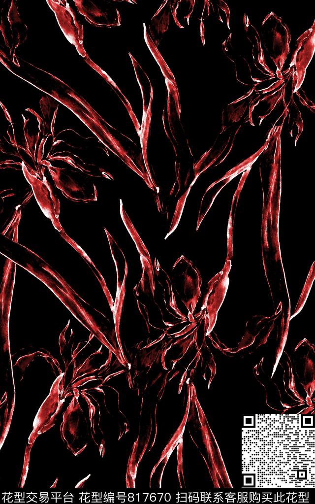 水彩大花花朵数码印花华亿平台下载（图片编号: 817670） - 瓦栏（Walan）