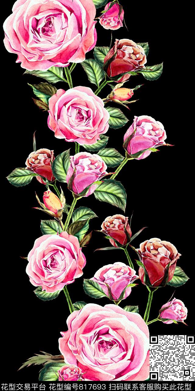 花朵水彩大花数码印花华亿平台下载（图片编号: 817693） - 瓦栏（Walan）