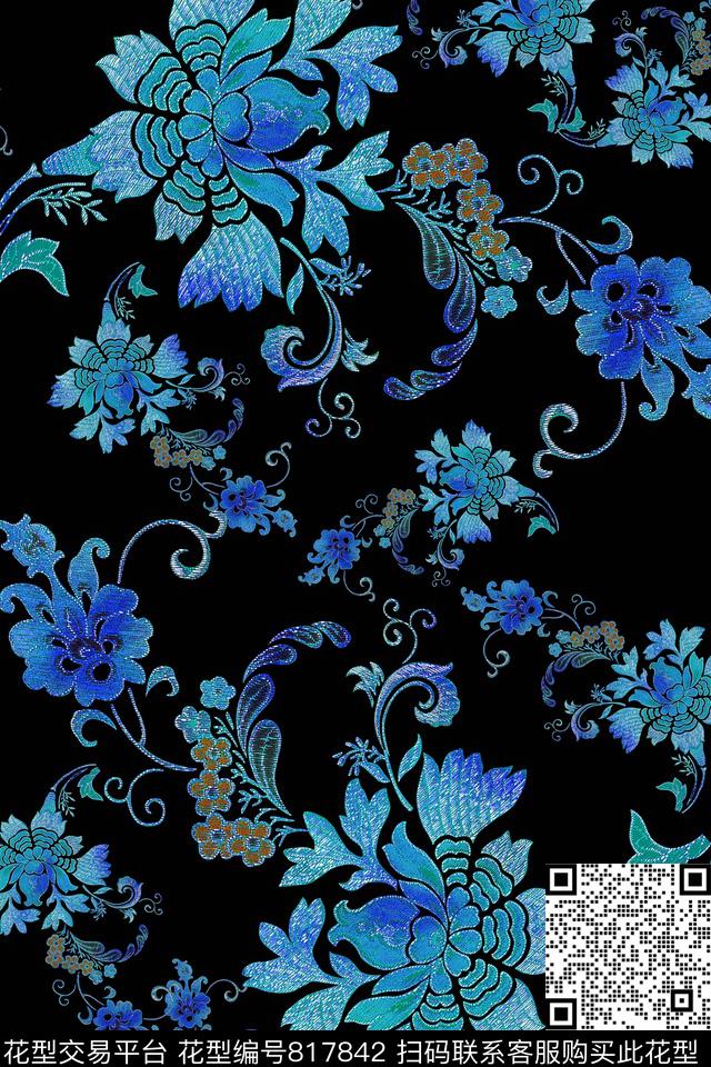 民族风中国风花朵传统印花华亿平台下载（图片编号: 817842） - 瓦栏（Walan）