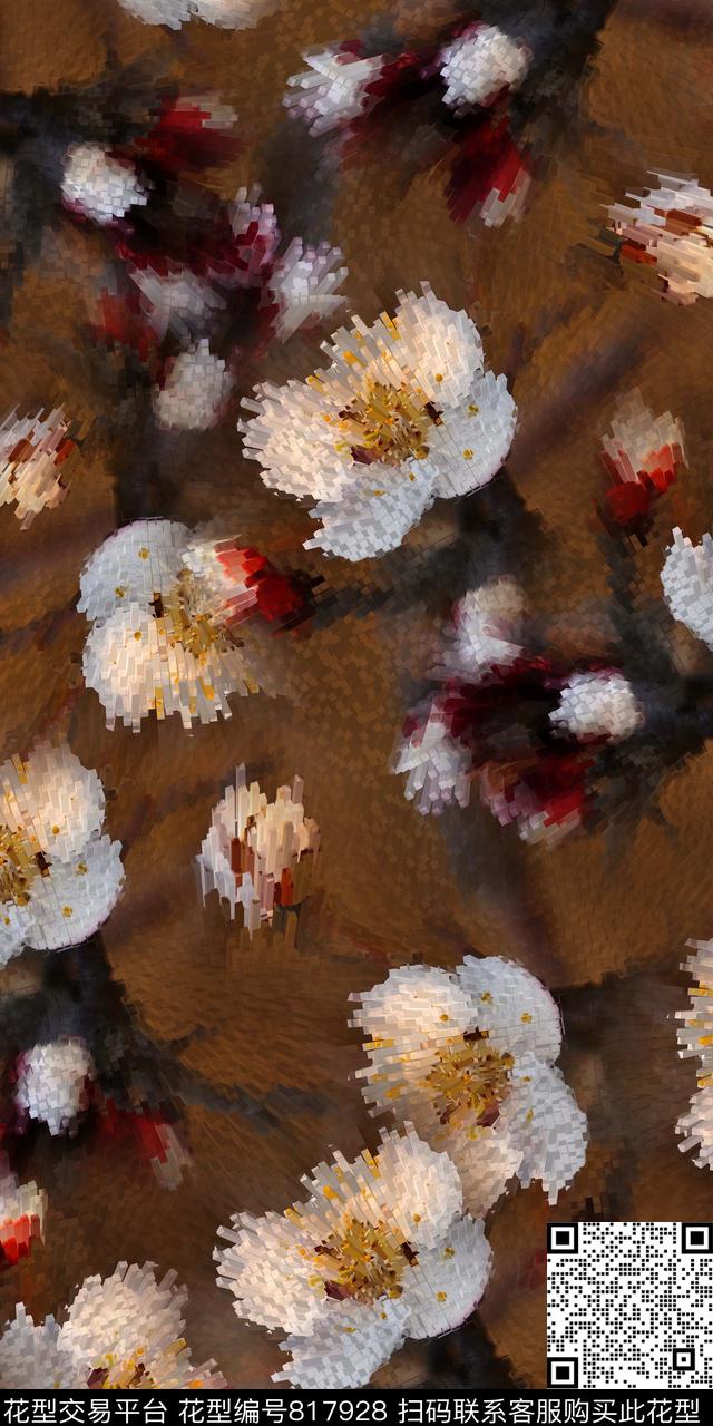 花卉手绘抽象数码印花华亿平台下载（图片编号: 817928） - 瓦栏（Walan）