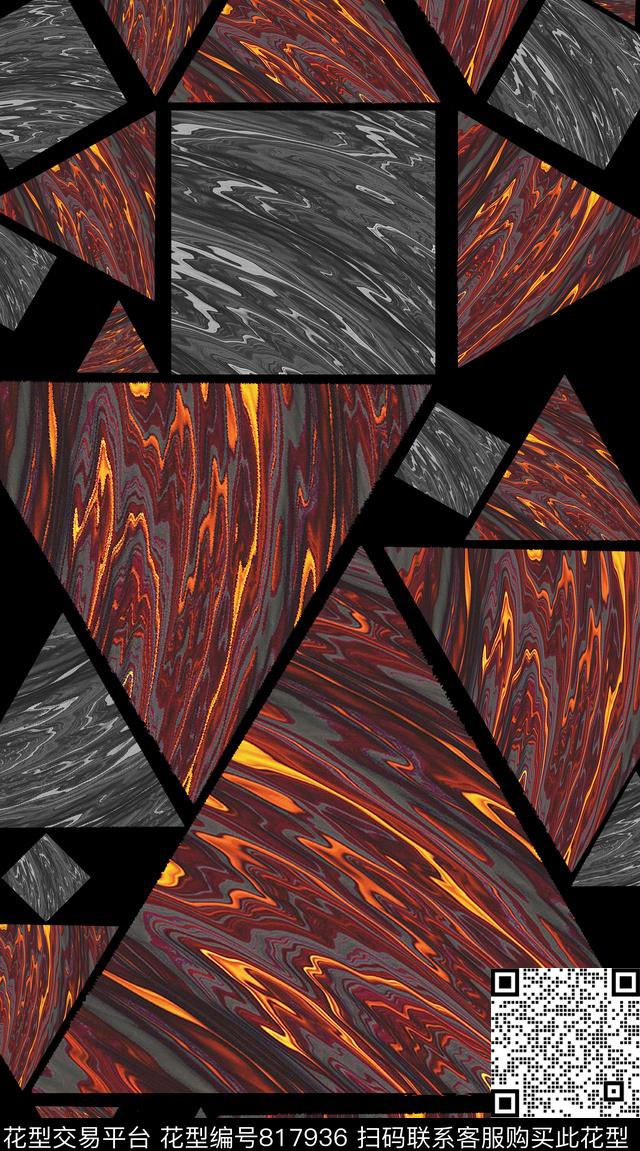 色块波点三角形数码印花华亿平台下载（图片编号: 817936） - 瓦栏（Walan）