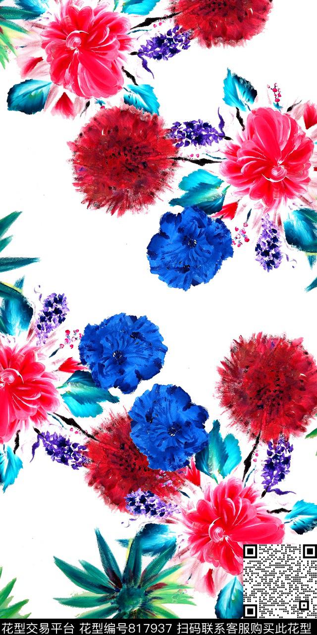 满版花花卉乱花数码印花华亿平台下载（图片编号: 817937） - 瓦栏（Walan）