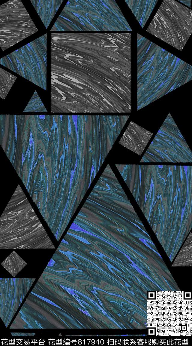 色块波点三角形数码印花华亿平台下载（图片编号: 817940） - 瓦栏（Walan）