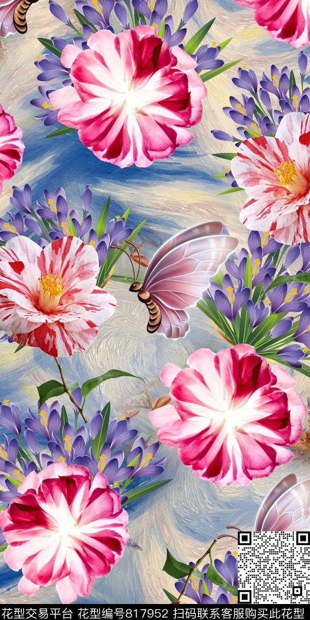 玉兰花康乃馨牡丹数码印花华亿平台下载（图片编号: 817952） - 瓦栏（Walan）