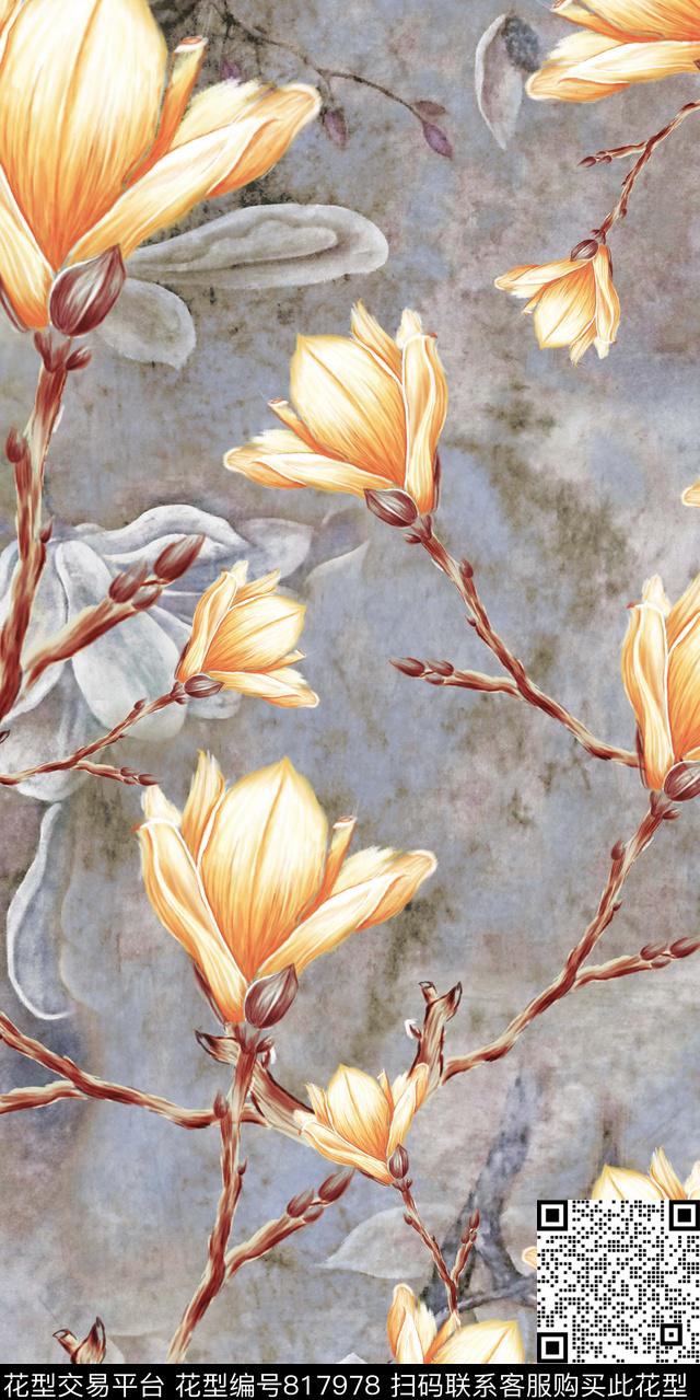 花卉花朵玉兰花数码印花华亿平台下载（图片编号: 817978） - 瓦栏（Walan）