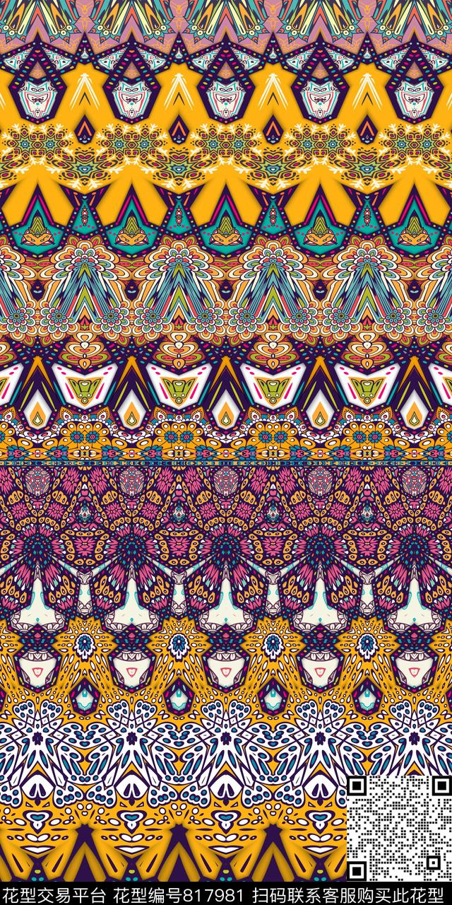 时尚条纹复古欧式几何条纹数码印花华亿平台下载（图片编号: 817981） - 瓦栏（Walan）