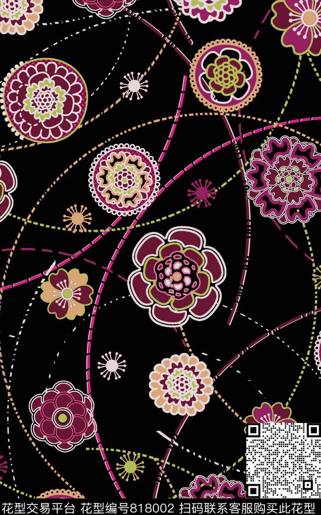 抽象几何线条传统印花华亿平台下载（图片编号: 818002） - 瓦栏（Walan）