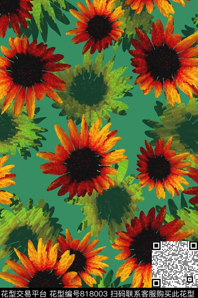 花卉时尚简约花卉女装数码印花华亿平台下载（图片编号: 818003） - 瓦栏（Walan）