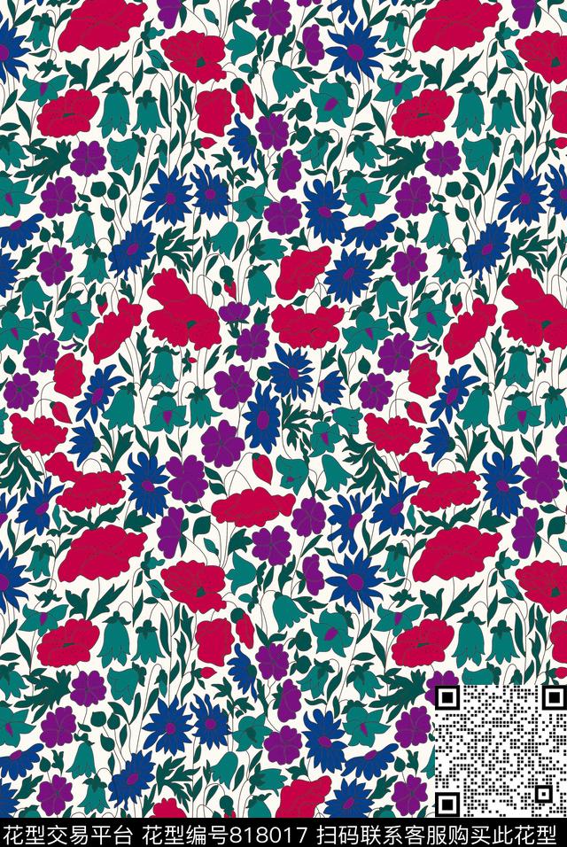 小碎花花朵花卉数码印花华亿平台下载（图片编号: 818017） - 瓦栏（Walan）