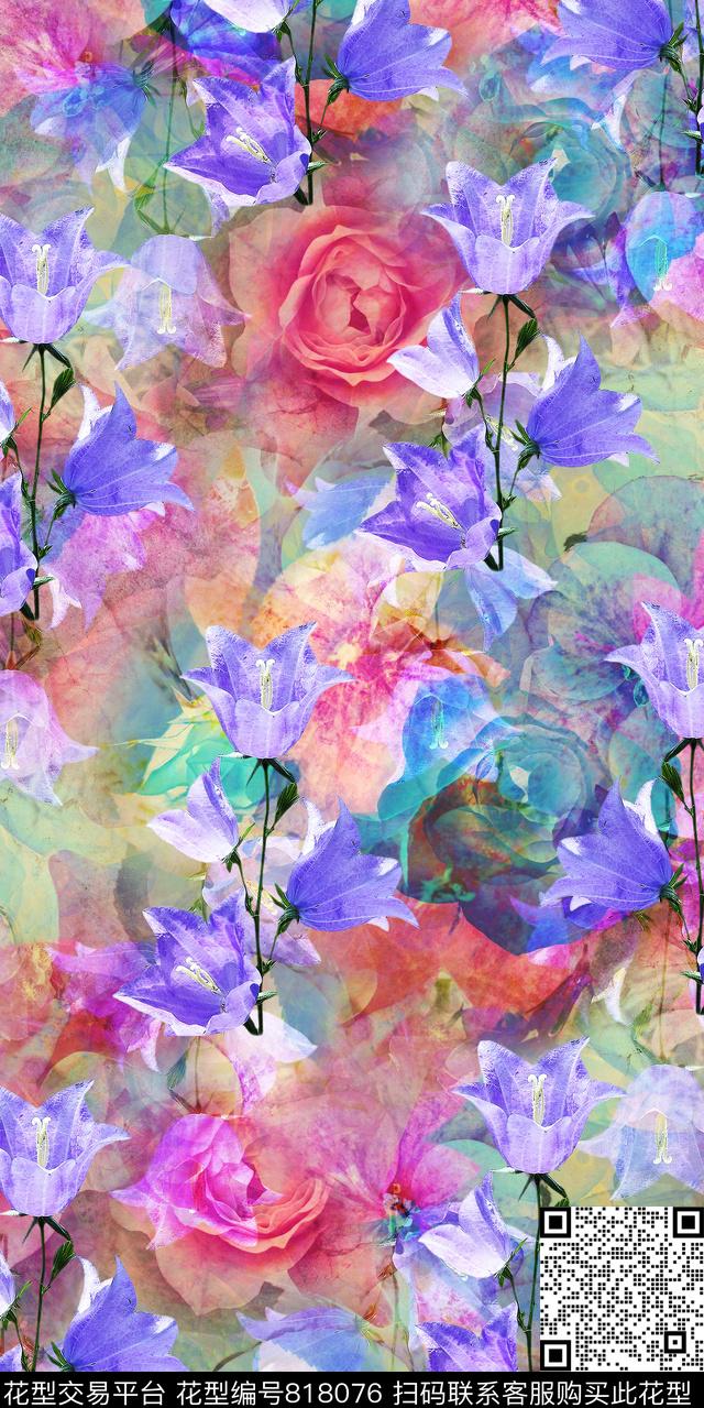 玫瑰花卉玫瑰花数码印花华亿平台下载（图片编号: 818076） - 瓦栏（Walan）