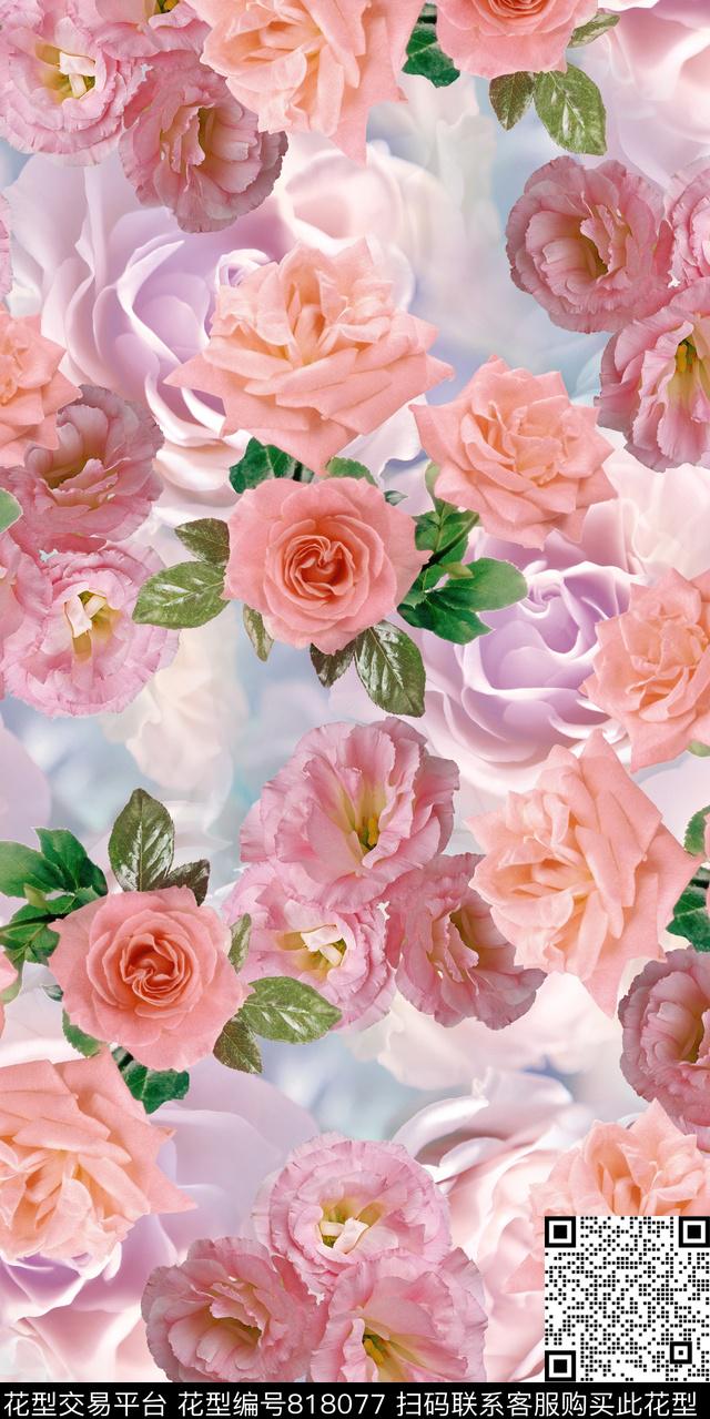 玫瑰花卉玫瑰花数码印花华亿平台下载（图片编号: 818077） - 瓦栏（Walan）
