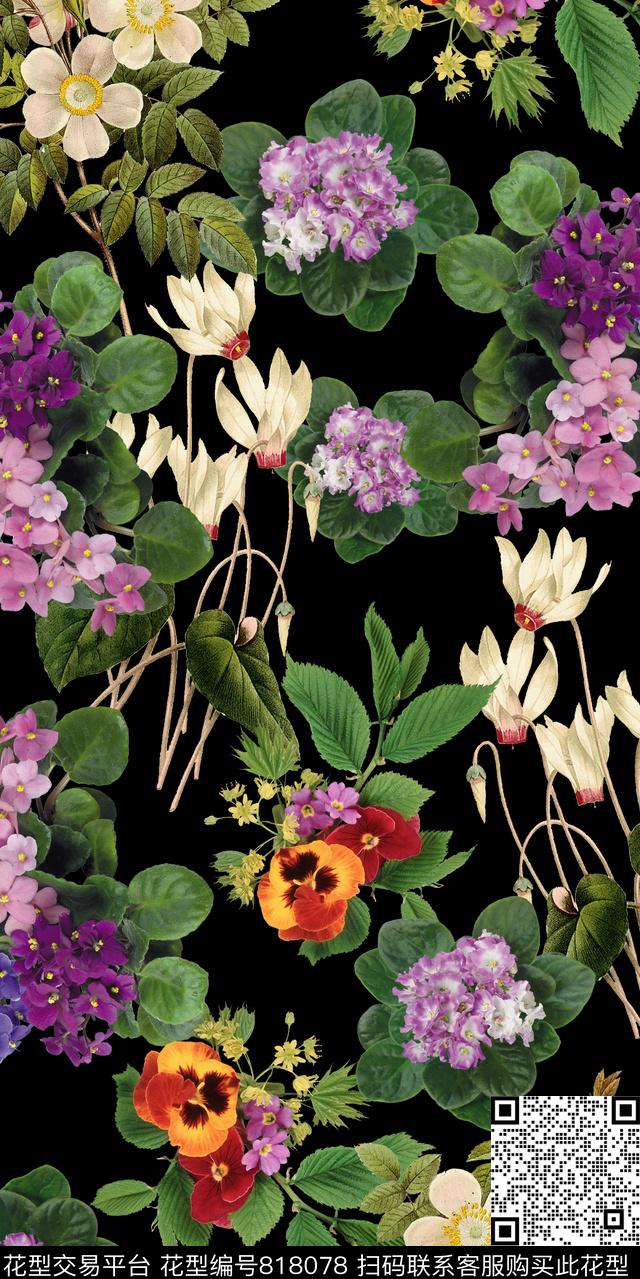 花卉玫瑰花数码印花华亿平台下载（图片编号: 818078） - 瓦栏（Walan）