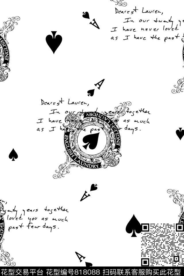 复古花纹桃心艺术英文字传统印花华亿平台下载（图片编号: 818088） - 瓦栏（Walan）