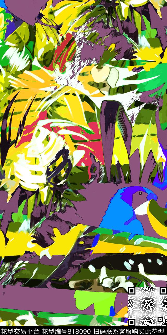熱帶夏季亂花数码印花华亿平台下载（图片编号: 818090） - 瓦栏（Walan）