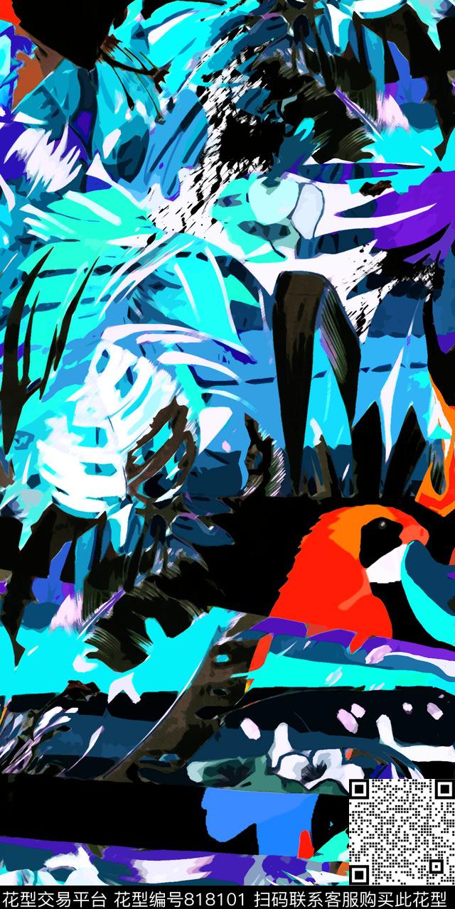 熱帶夏季亂花数码印花华亿平台下载（图片编号: 818101） - 瓦栏（Walan）