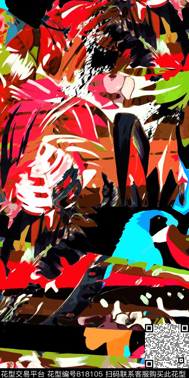 熱帶夏季亂花数码印花华亿平台下载（图片编号: 818105） - 瓦栏（Walan）