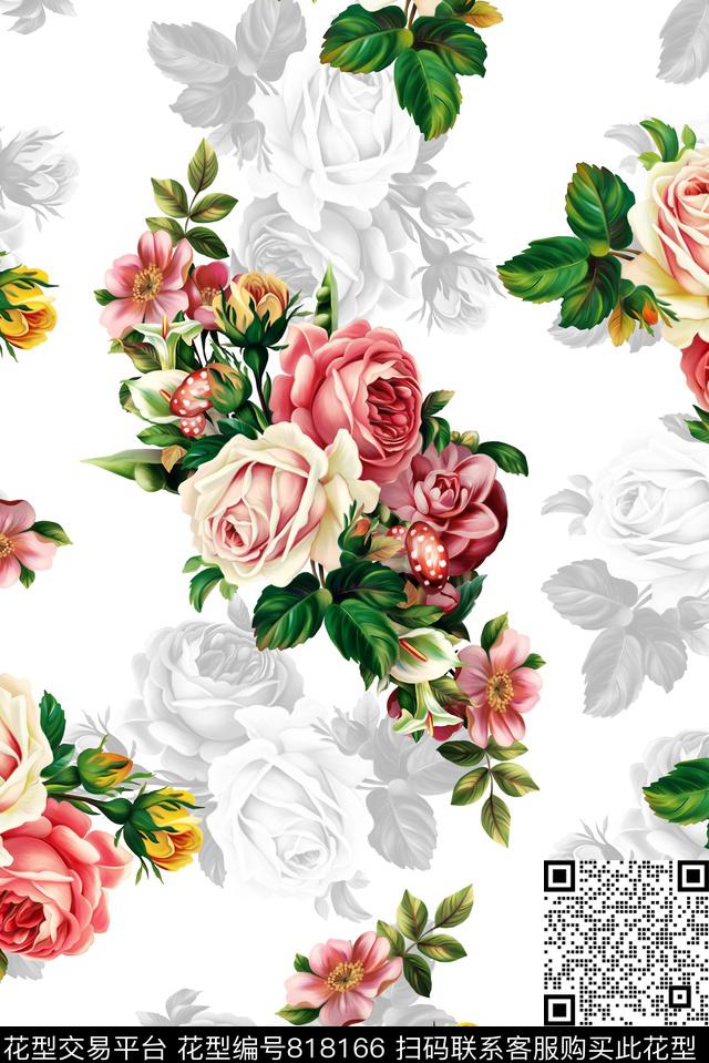 数码印花玫瑰花女装数码印花数码印花华亿平台下载（图片编号: 818166） - 瓦栏（Walan）