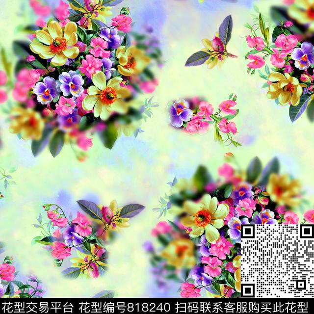 花朵花卉大方巾数码印花华亿平台下载（图片编号: 818240） - 瓦栏（Walan）