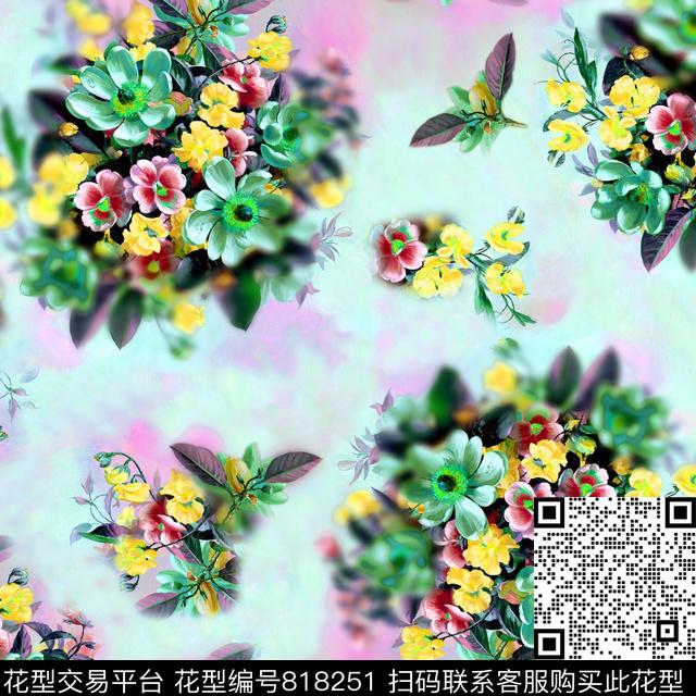 花朵花卉大方巾数码印花华亿平台下载（图片编号: 818251） - 瓦栏（Walan）