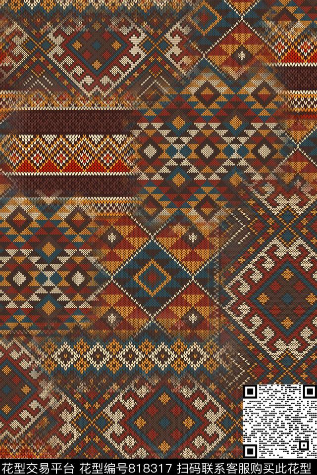 部落民族风针织花纹数码印花华亿平台下载（图片编号: 818317） - 瓦栏（Walan）