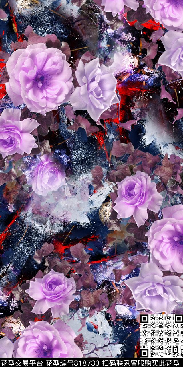 玫瑰花卉玫瑰花数码印花华亿平台下载（图片编号: 818733） - 瓦栏（Walan）