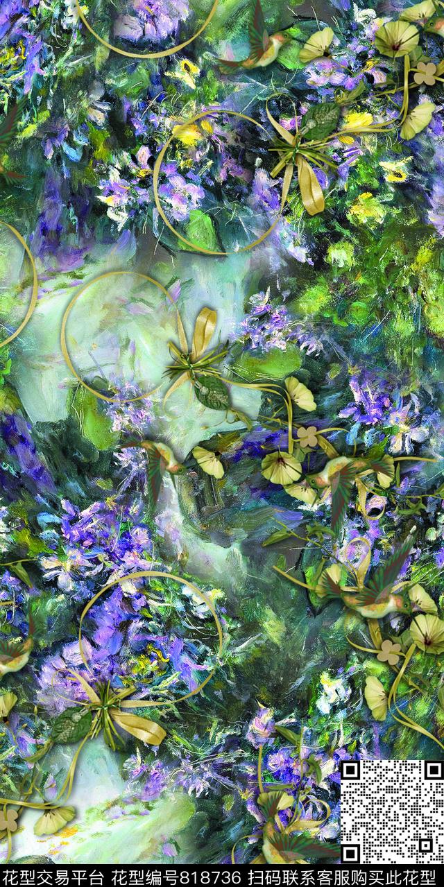 牵牛花花卉玫瑰花数码印花华亿平台下载（图片编号: 818736） - 瓦栏（Walan）