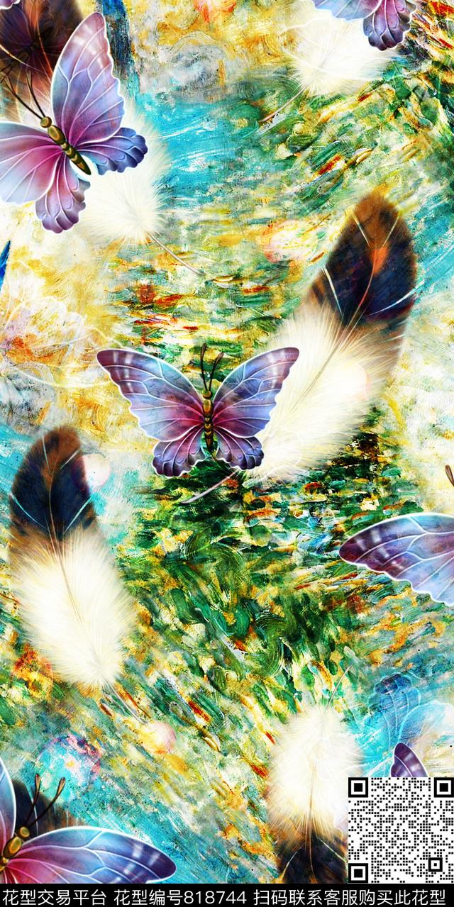 蝴蝶羽毛昆虫数码印花华亿平台下载（图片编号: 818744） - 瓦栏（Walan）