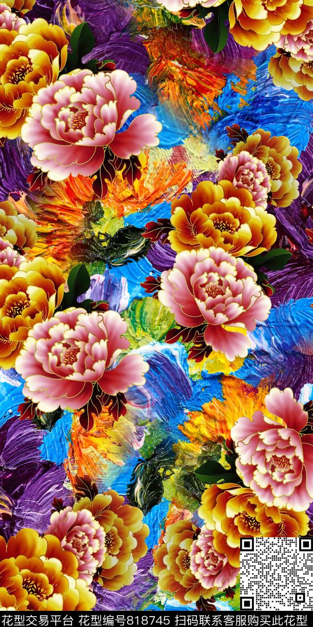 花卉玫瑰花数码印花华亿平台下载（图片编号: 818745） - 瓦栏（Walan）