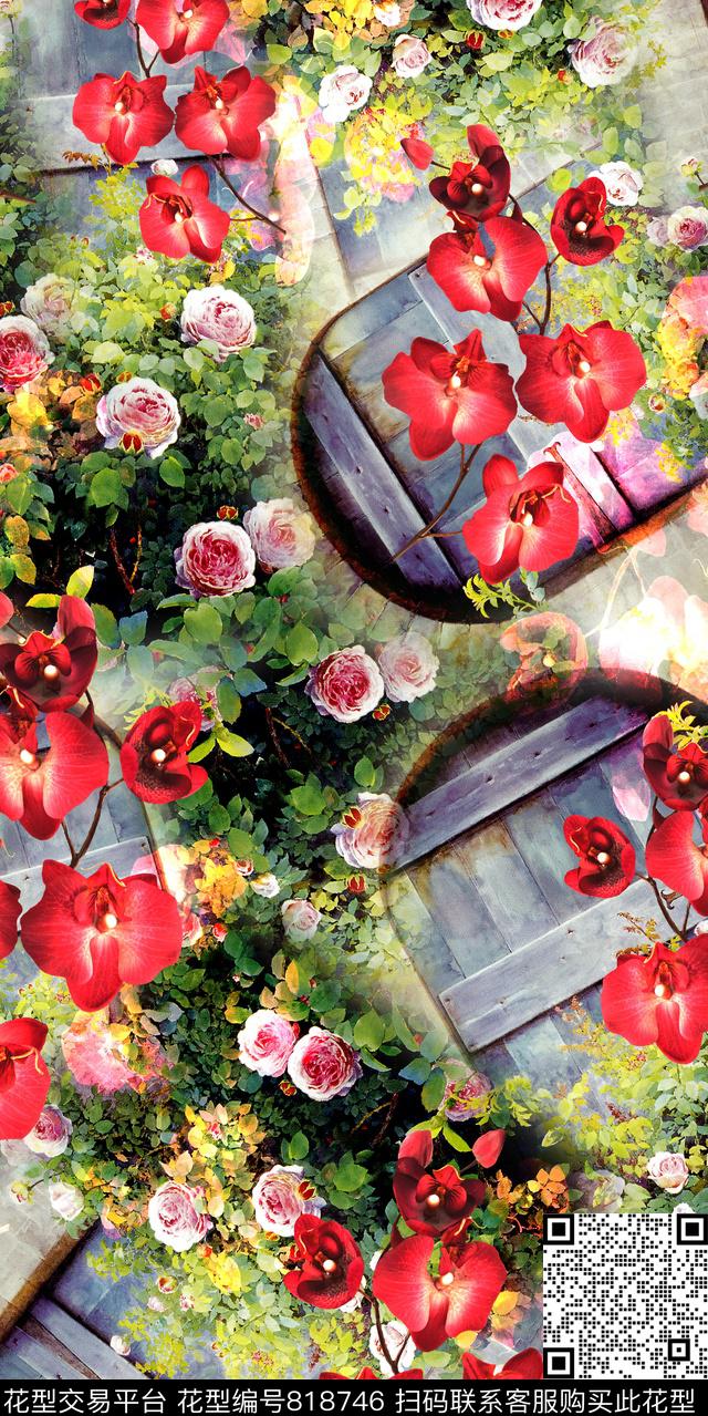 玫瑰花卉玉兰花数码印花华亿平台下载（图片编号: 818746） - 瓦栏（Walan）