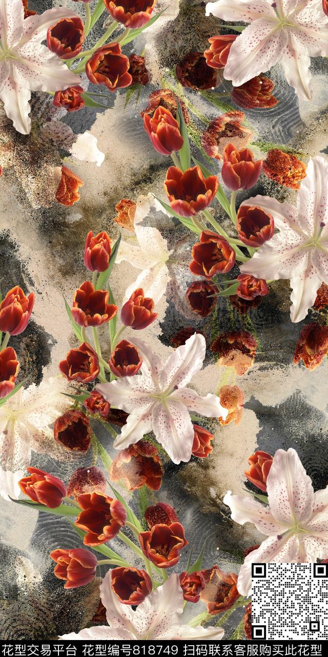 花卉郁金香牡丹数码印花华亿平台下载（图片编号: 818749） - 瓦栏（Walan）