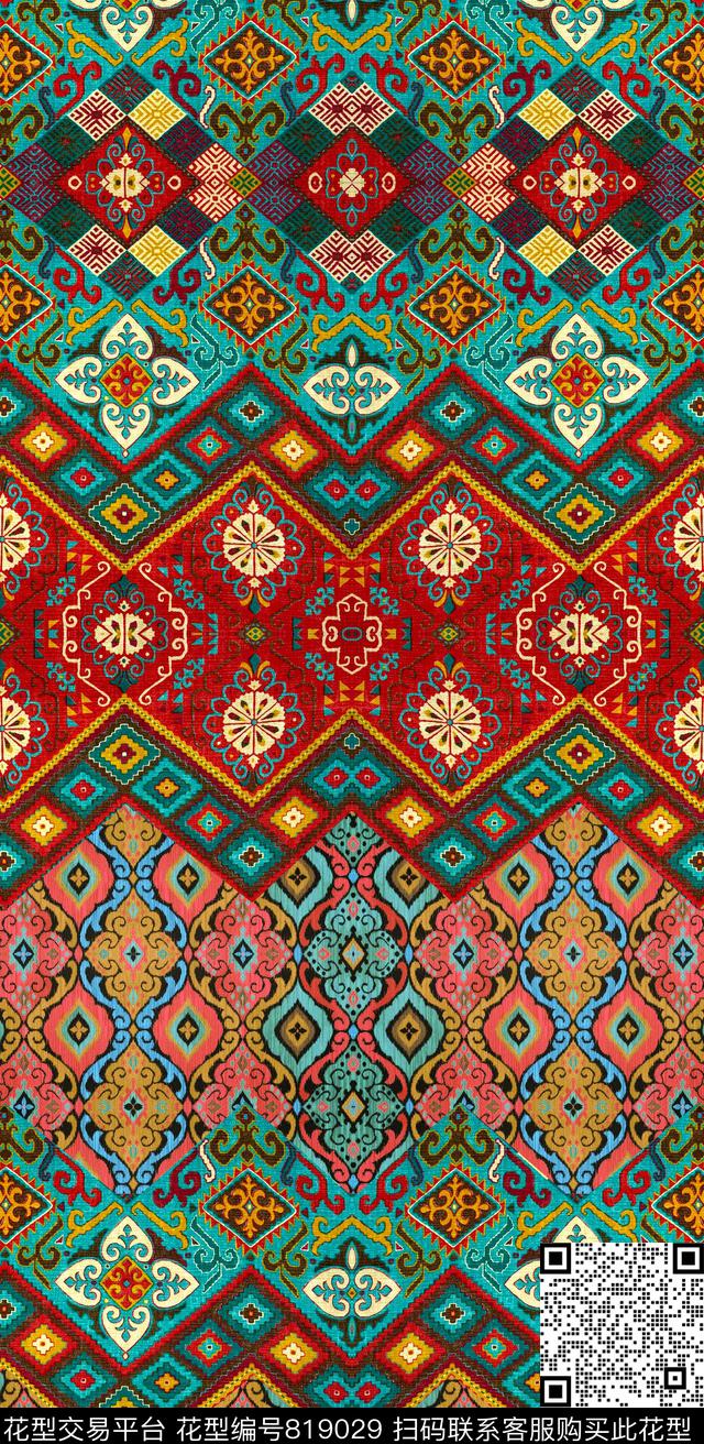 民族风条纹几何数码印花华亿平台下载（图片编号: 819029） - 瓦栏（Walan）