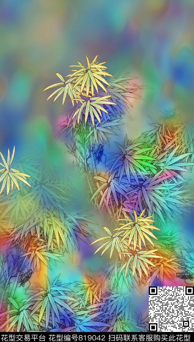 多彩花卉竹子数码印花华亿平台下载（图片编号: 819042） - 瓦栏（Walan）