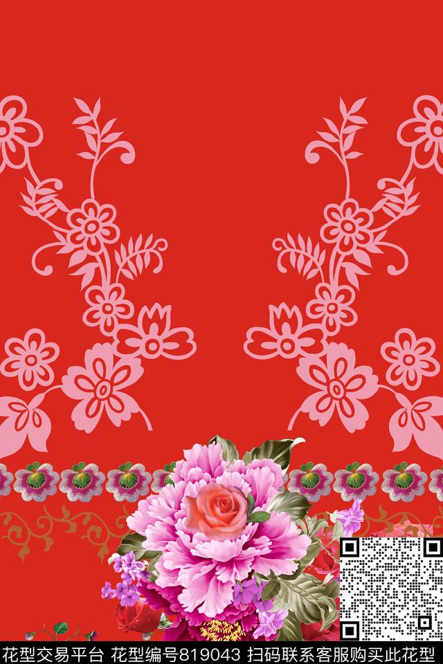花定位玫瑰数码印花华亿平台下载（图片编号: 819043） - 瓦栏（Walan）