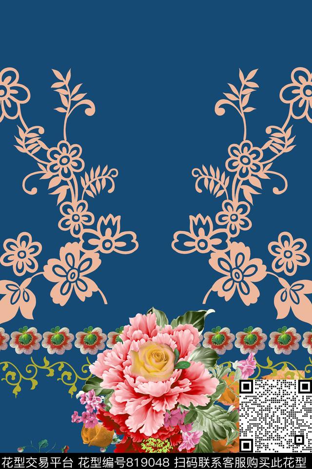 花定位玫瑰数码印花华亿平台下载（图片编号: 819048） - 瓦栏（Walan）