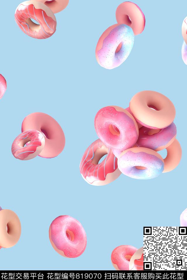 卡通甜甜圈可爱数码印花华亿平台下载（图片编号: 819070） - 瓦栏（Walan）