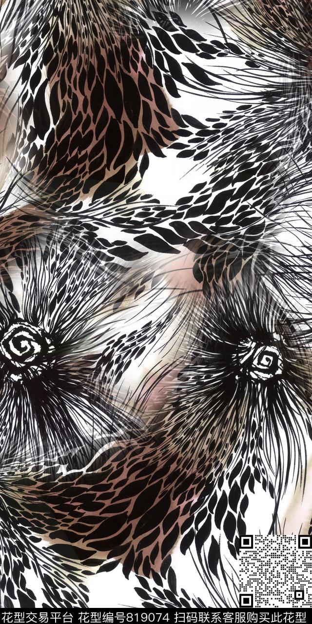 抽象羽毛几何数码印花华亿平台下载（图片编号: 819074） - 瓦栏（Walan）