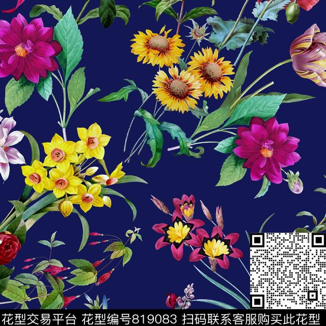 花朵植物乱花数码印花华亿平台下载（图片编号: 819083） - 瓦栏（Walan）
