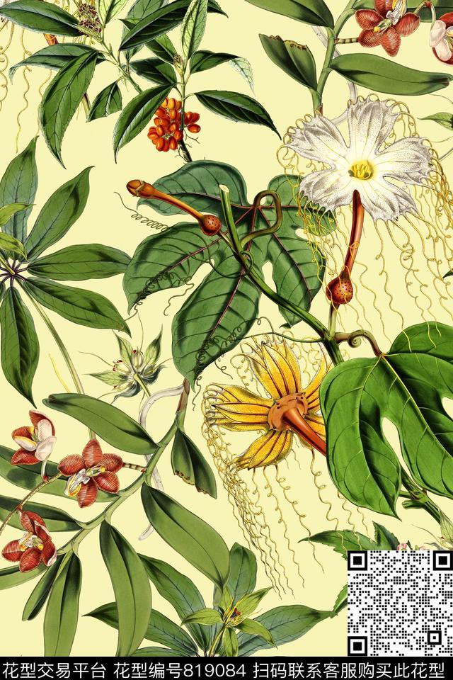 时尚手绘花卉数码印花华亿平台下载（图片编号: 819084） - 瓦栏（Walan）