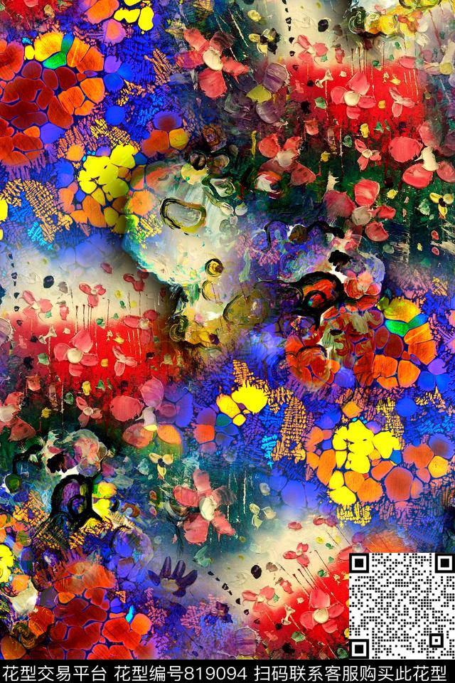 抽象几何拼接数码印花华亿平台下载（图片编号: 819094） - 瓦栏（Walan）